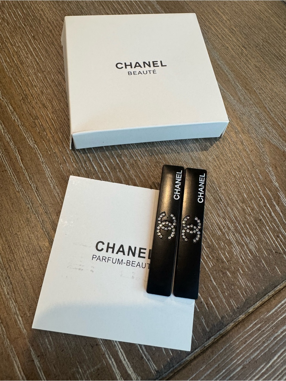 CHANEL Beauté Black Barrettes with Crystal CC Accents